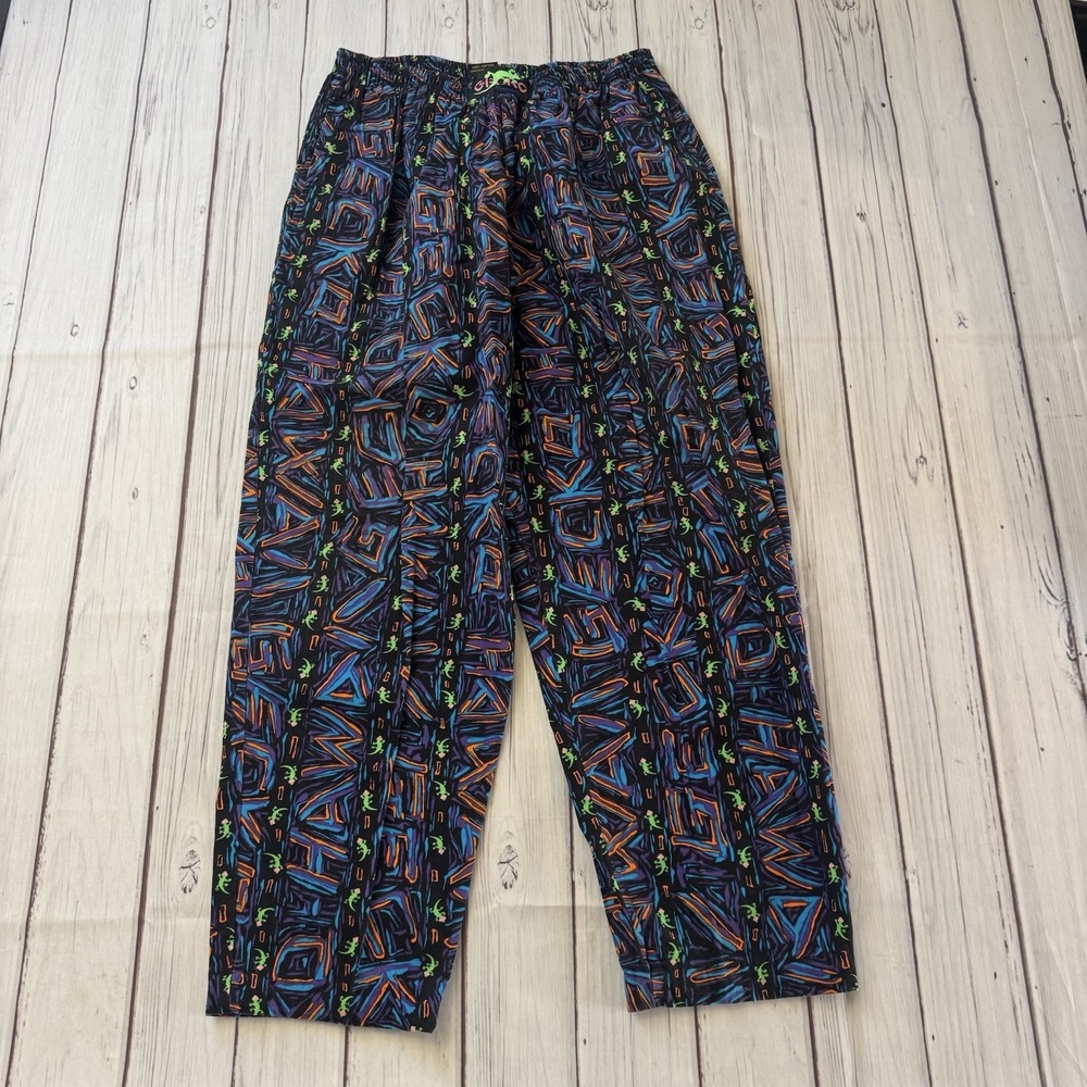 Gecko Hawaii Vintage 80s 90s Parachute Baggy Neon Pants Good Elastic Band M